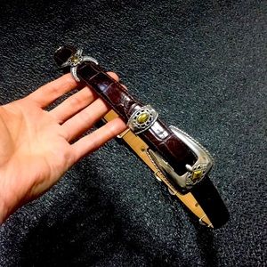 Vintage Brighton Belt Croc Leather Silver & Gold Buckles M